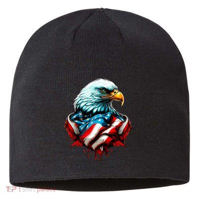 Patriotic Bald Eagle 4th Of July USA American Flag Sustainable Beanie
