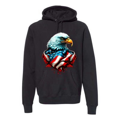 Patriotic Bald Eagle 4th Of July USA American Flag Premium Hoodie