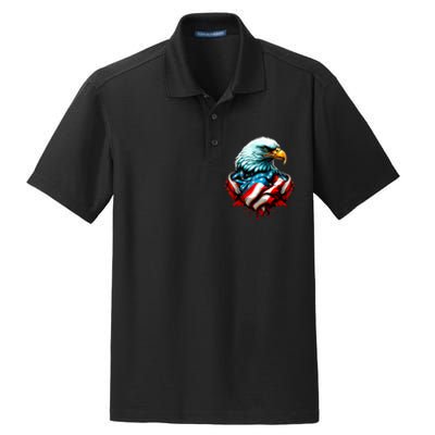 Patriotic Bald Eagle 4th Of July USA American Flag Dry Zone Grid Polo