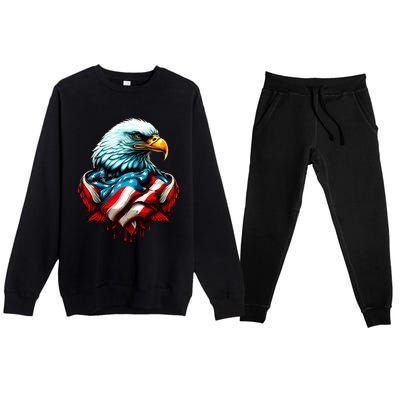 Patriotic Bald Eagle 4th Of July USA American Flag Premium Crewneck Sweatsuit Set