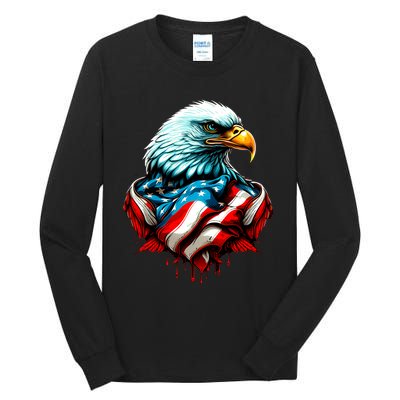 Patriotic Bald Eagle 4th Of July USA American Flag Tall Long Sleeve T-Shirt