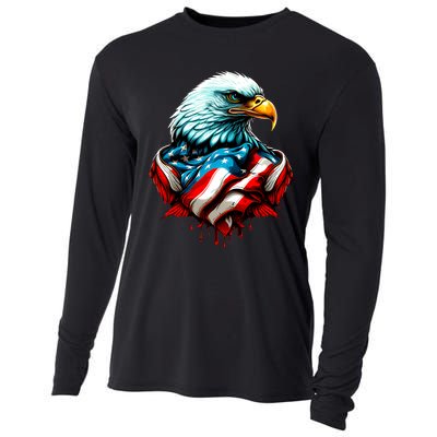 Patriotic Bald Eagle 4th Of July USA American Flag Cooling Performance Long Sleeve Crew