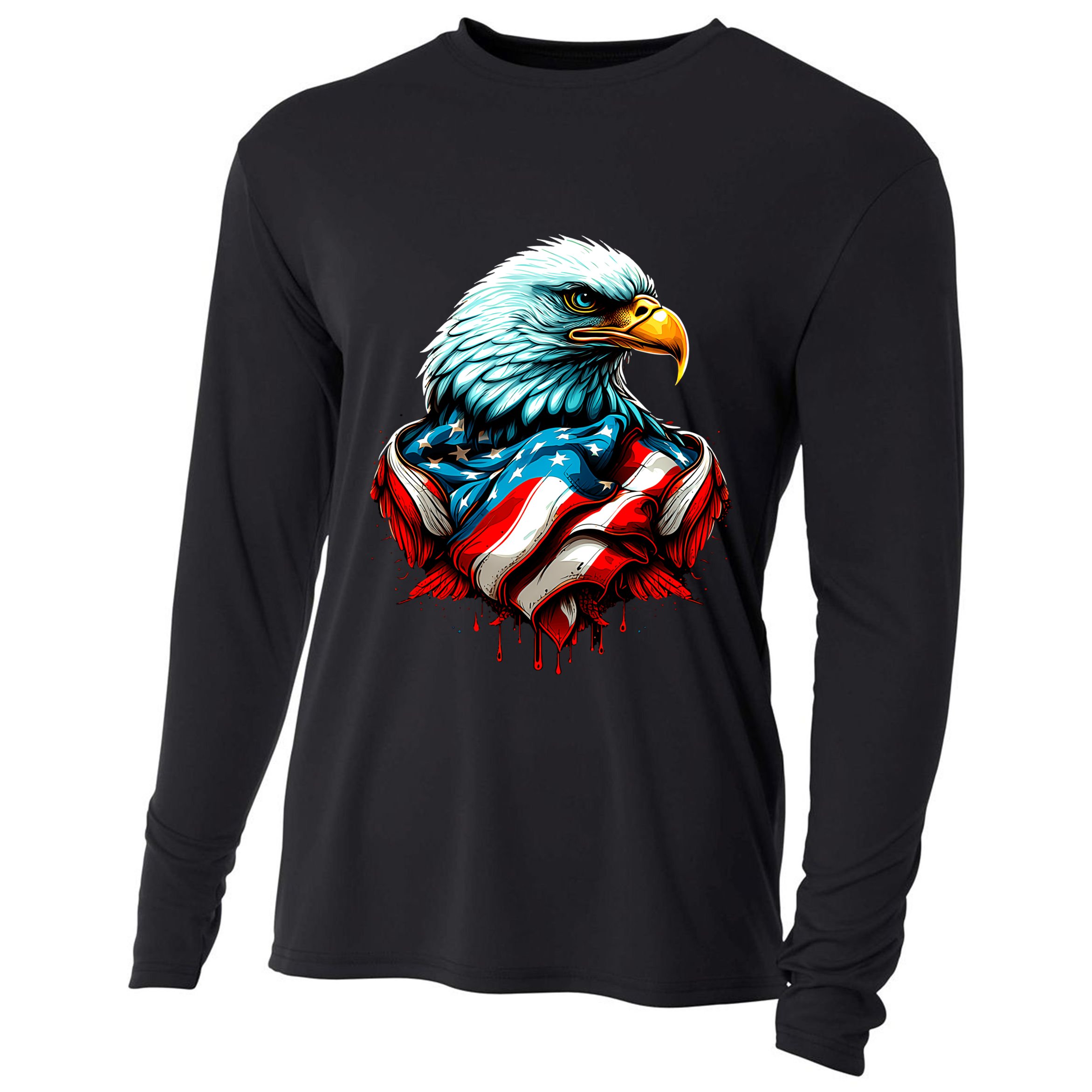Patriotic Bald Eagle 4th Of July USA American Flag Cooling Performance Long Sleeve Crew