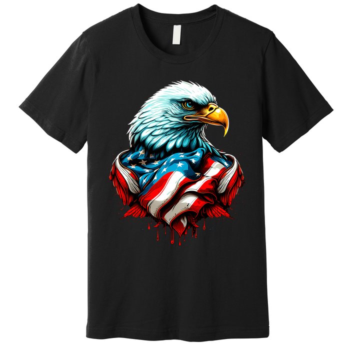 Patriotic Bald Eagle 4th Of July USA American Flag Premium T-Shirt