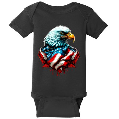 Patriotic Bald Eagle 4th Of July USA American Flag Baby Bodysuit