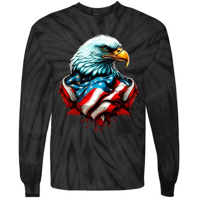 Patriotic Bald Eagle 4th Of July USA American Flag Tie-Dye Long Sleeve Shirt