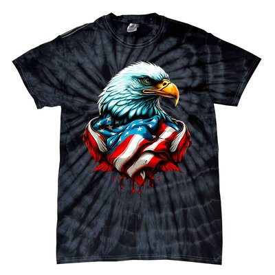 Patriotic Bald Eagle 4th Of July USA American Flag Tie-Dye T-Shirt