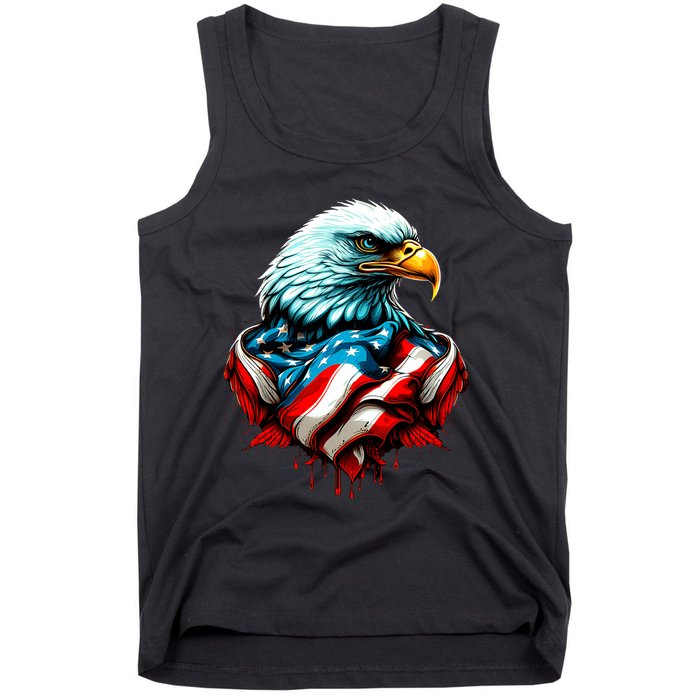 Patriotic Bald Eagle 4th Of July USA American Flag Tank Top