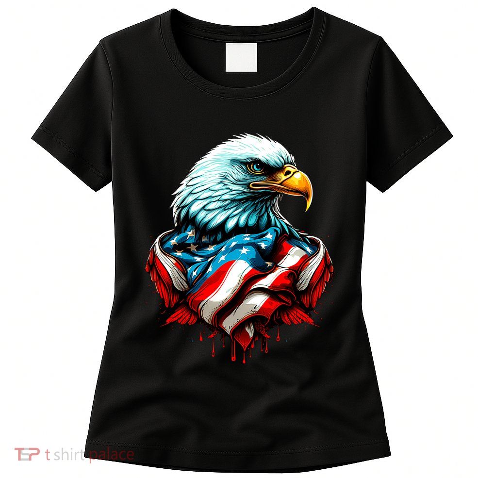 Patriotic Bald Eagle 4th Of July USA American Flag Womens T-Shirt