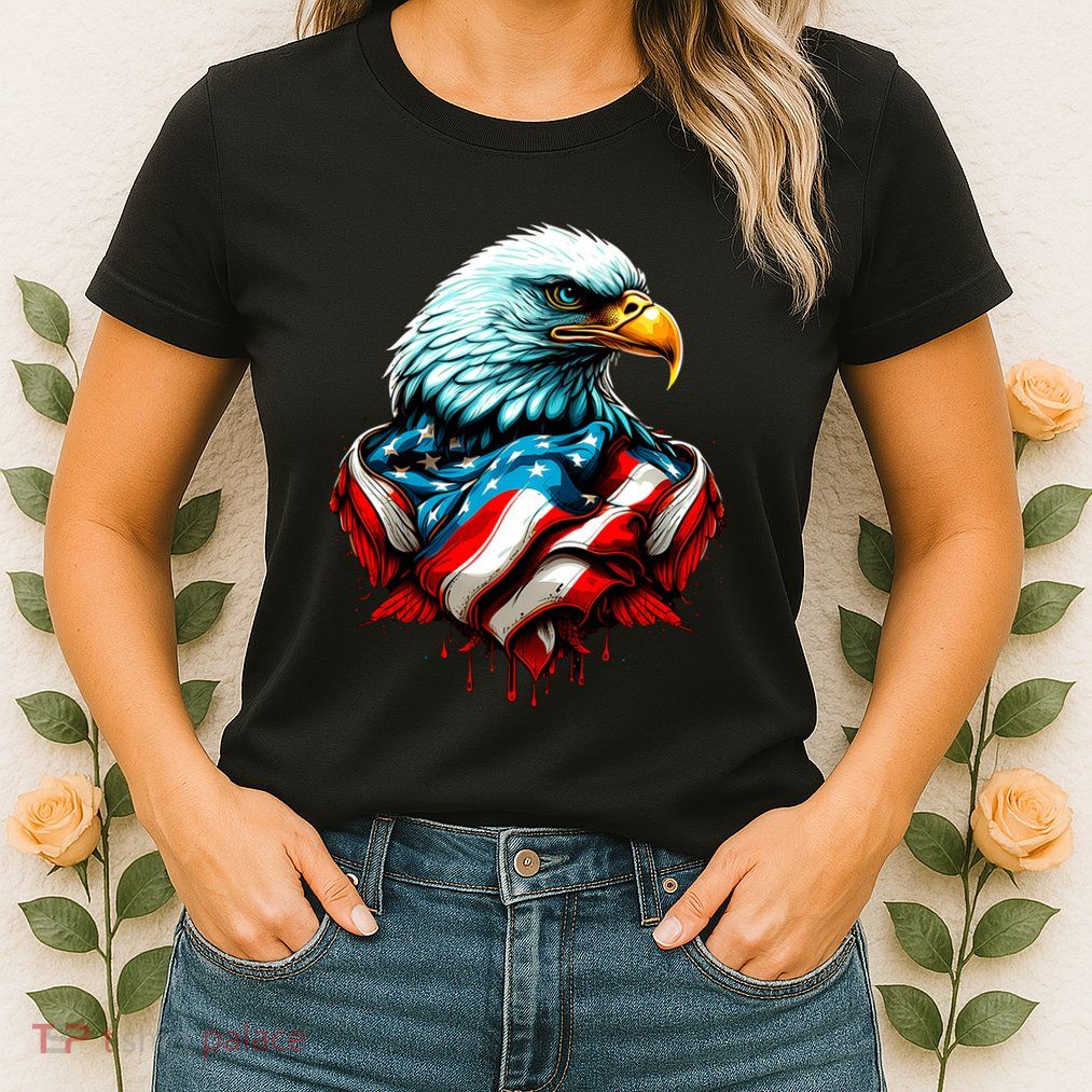 Patriotic Bald Eagle 4th Of July USA American Flag Womens T-Shirt