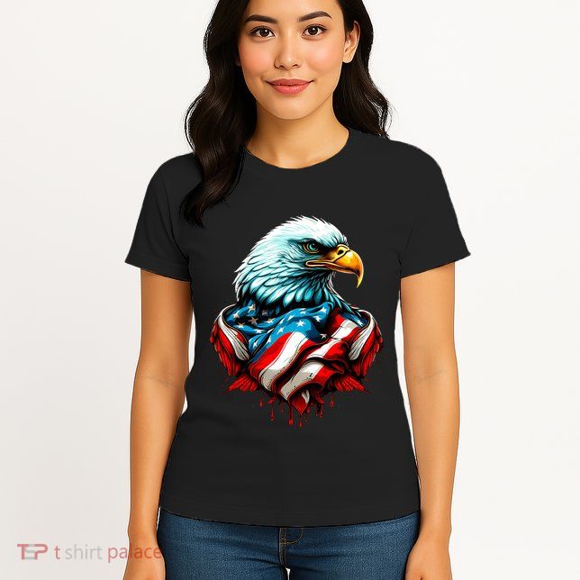 Patriotic Bald Eagle 4th Of July USA American Flag Womens T-Shirt