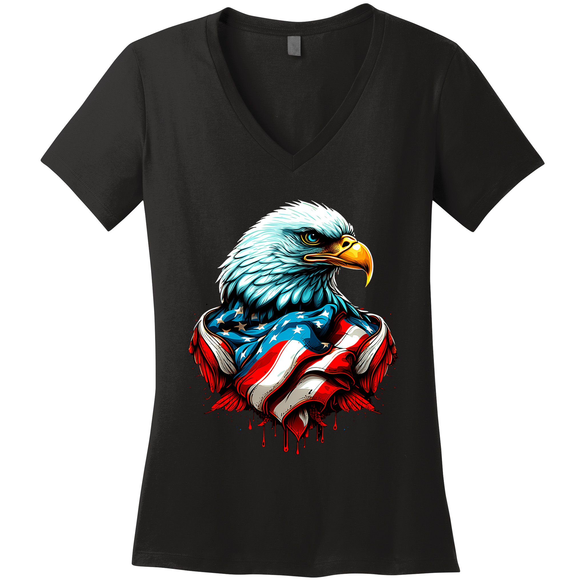 Patriotic Bald Eagle 4th Of July USA American Flag Women's V-Neck T-Shirt