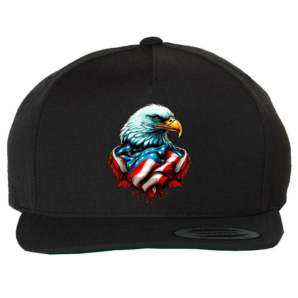 Patriotic Bald Eagle 4th Of July USA American Flag Wool Snapback Cap