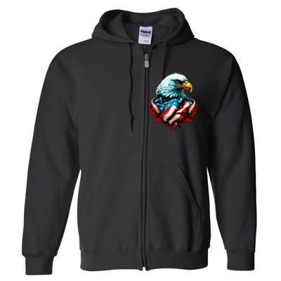 Patriotic Bald Eagle 4th Of July USA American Flag Full Zip Hoodie