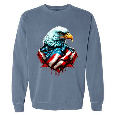 Patriotic Bald Eagle 4th Of July USA American Flag Garment-Dyed Sweatshirt