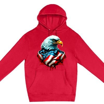 Patriotic Bald Eagle 4th Of July USA American Flag Premium Pullover Hoodie