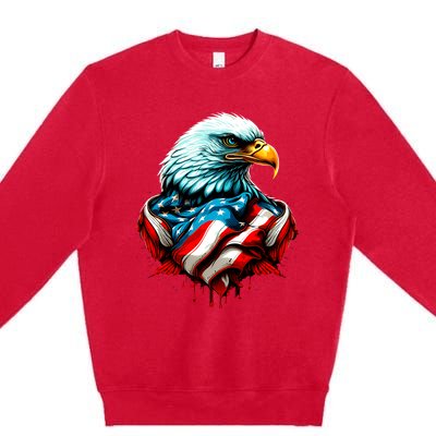 Patriotic Bald Eagle 4th Of July USA American Flag Premium Crewneck Sweatshirt