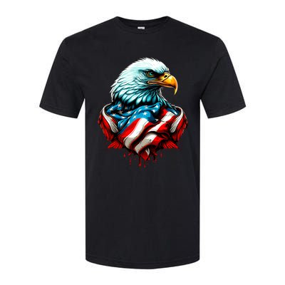 Patriotic Bald Eagle 4th Of July USA American Flag Softstyle CVC T-Shirt