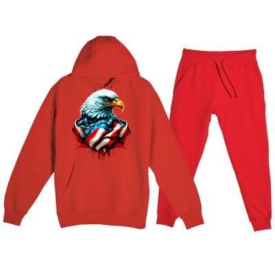 Patriotic Bald Eagle 4th Of July USA American Flag Premium Hooded Sweatsuit Set