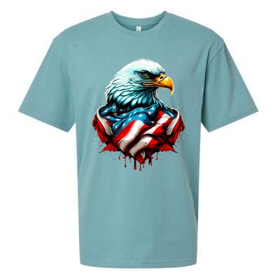 Patriotic Bald Eagle 4th Of July USA American Flag Sueded Cloud Jersey T-Shirt