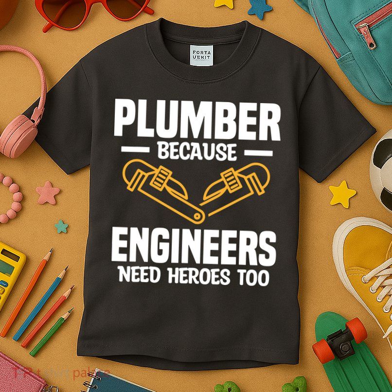 Plumber Because Engineers Need Heroes Too Plumbing Plumbers Kids T-Shirt