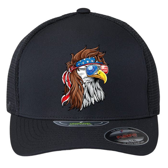 Patriotic Bald Eagle Mullet Usa American Flag 4th Of July Flexfit Unipanel Trucker Cap