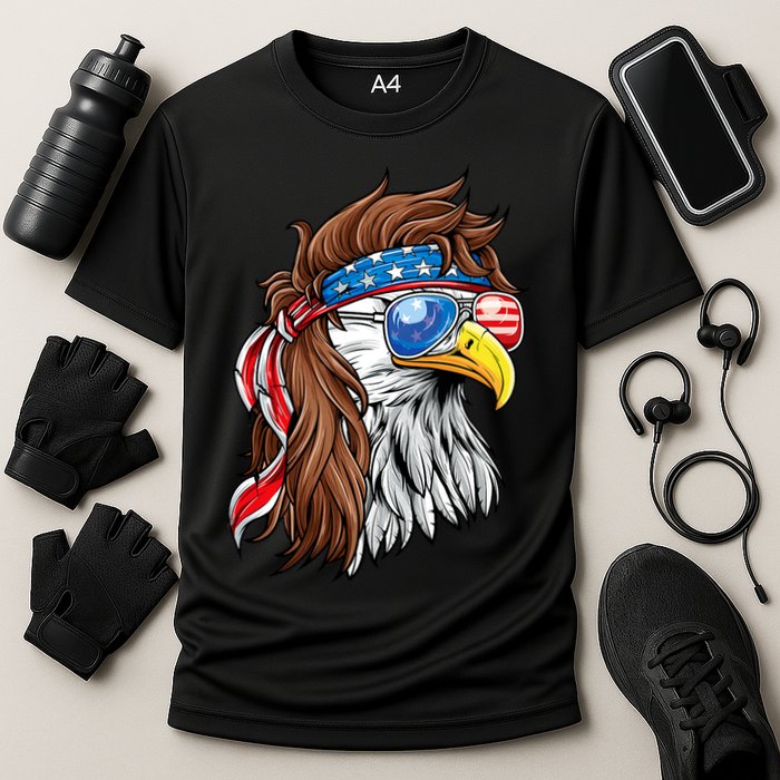 Patriotic Bald Eagle Mullet Usa American Flag 4th Of July Cooling Performance Crew T-Shirt