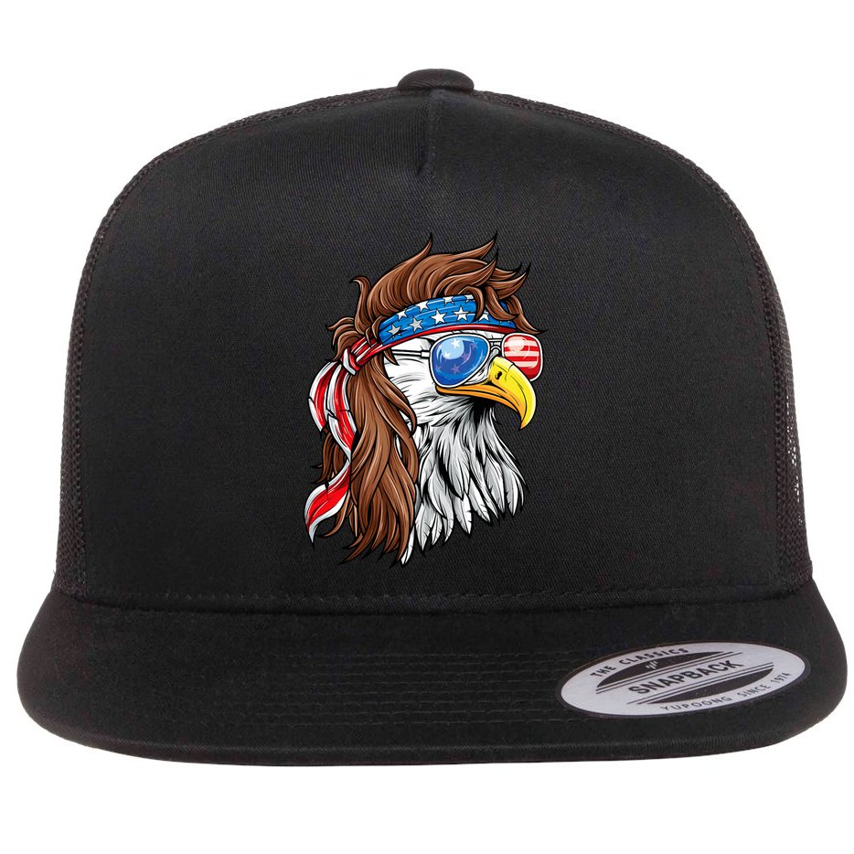 Patriotic Bald Eagle Mullet Usa American Flag 4th Of July Flat Bill Trucker Hat