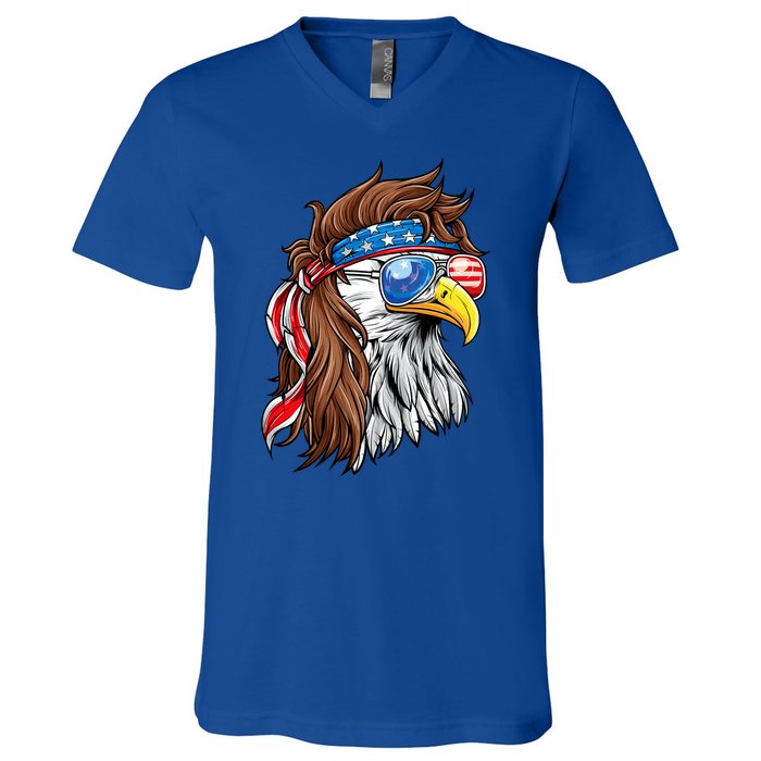 Patriotic Bald Eagle Mullet Usa American Flag 4th Of July V-Neck T-Shirt