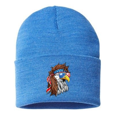 Patriotic Bald Eagle Mullet Usa American Flag 4th Of July Sustainable Knit Beanie