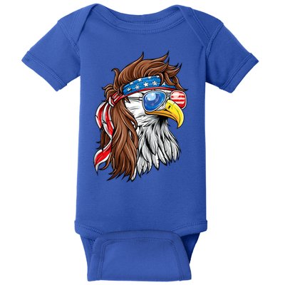 Patriotic Bald Eagle Mullet Usa American Flag 4th Of July Baby Bodysuit
