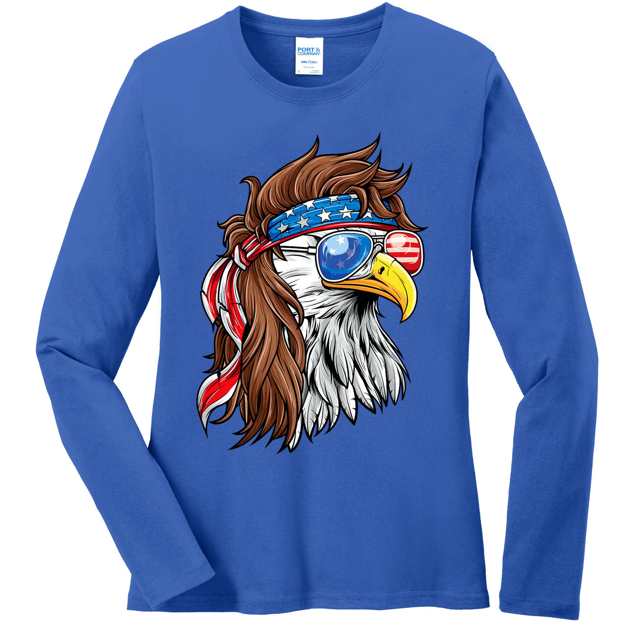 Patriotic Bald Eagle Mullet Usa American Flag 4th Of July Ladies Long Sleeve Shirt