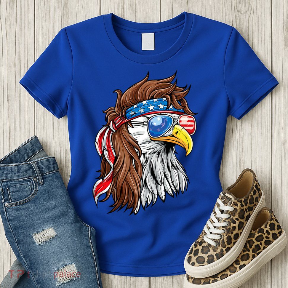 Patriotic Bald Eagle Mullet Usa American Flag 4th Of July Womens T-Shirt