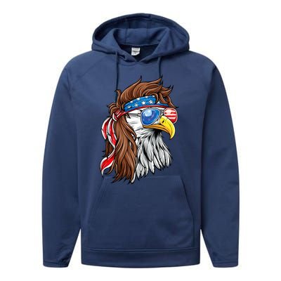 Patriotic Bald Eagle Mullet Usa American Flag 4th Of July Performance Fleece Hoodie