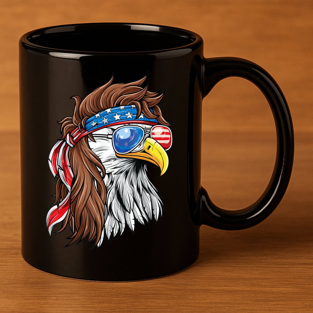 Patriotic Bald Eagle Mullet Usa American Flag 4th Of July Cool Gift 11oz C Handle Ceramic Mug