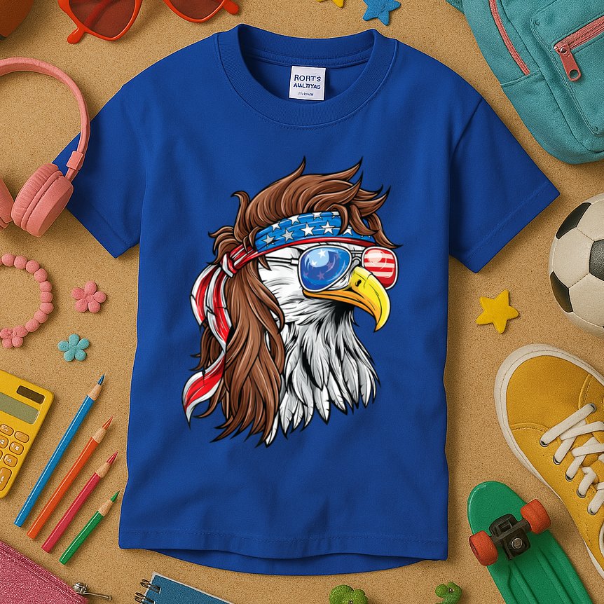 Patriotic Bald Eagle Mullet Usa American Flag 4th Of July Cool Gift Kids T-Shirt