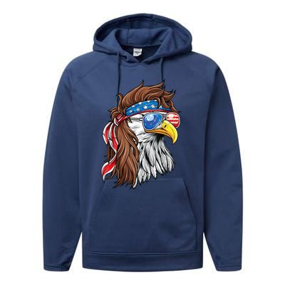 Patriotic Bald Eagle Mullet Usa American Flag 4th Of July Cool Gift Performance Fleece Hoodie