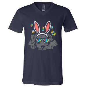 Pitbull Bunny Ears Glasses Easter Eggs Cute Dog Owner Lover V-Neck T-Shirt