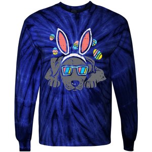 Pitbull Bunny Ears Glasses Easter Eggs Cute Dog Owner Lover Tie-Dye Long Sleeve Shirt