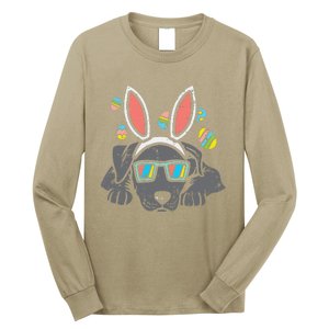 Pitbull Bunny Ears Glasses Easter Eggs Cute Dog Owner Lover Long Sleeve Shirt