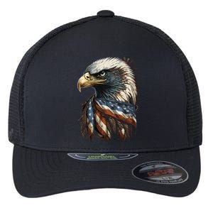 Patriotic Bald Eagle 4th Of JulyMen USA American Flag Flexfit Unipanel Trucker Cap