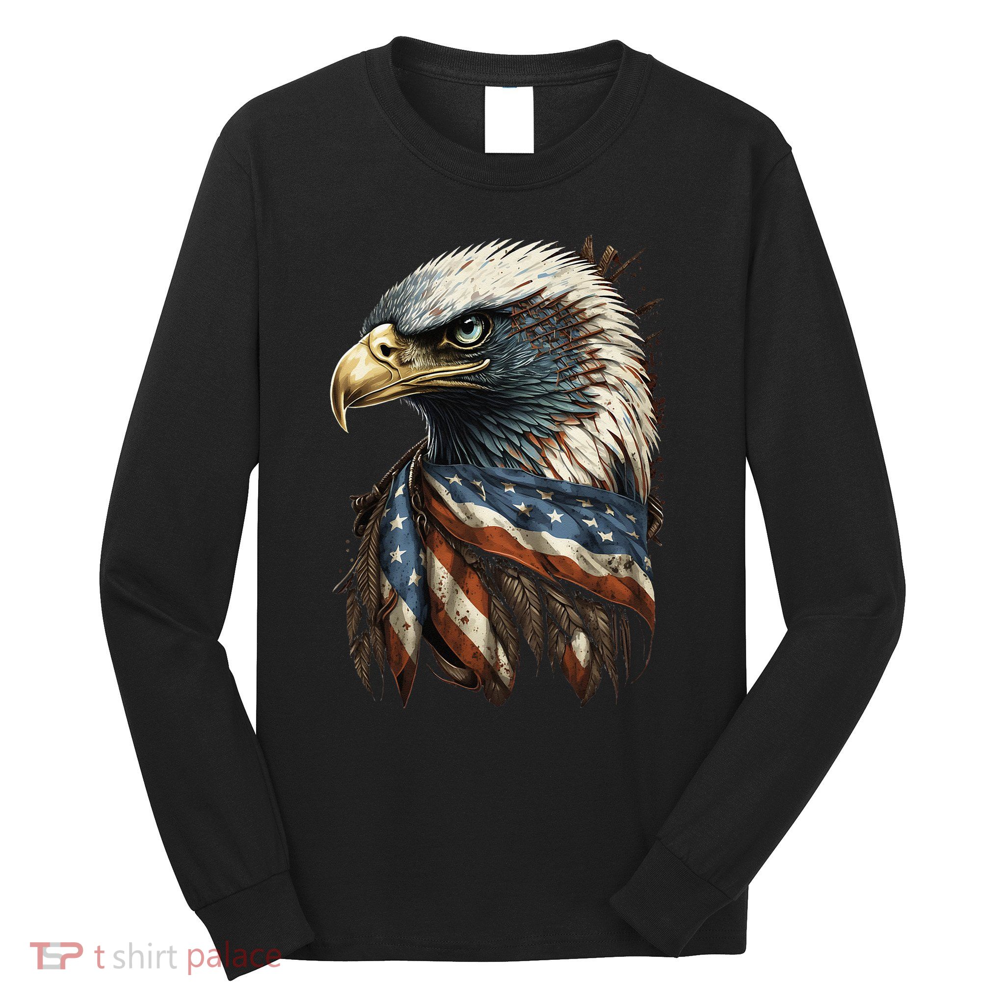 Patriotic Bald Eagle 4th Of JulyMen USA American Flag Long Sleeve Shirt