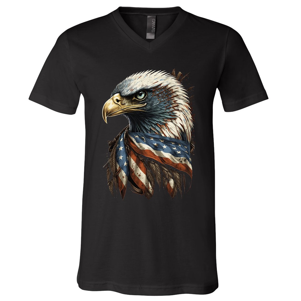 Patriotic Bald Eagle 4th Of JulyMen USA American Flag V-Neck T-Shirt