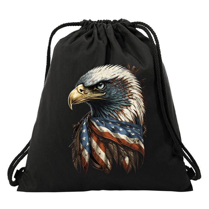 Patriotic Bald Eagle 4th Of JulyMen USA American Flag Drawstring Bag