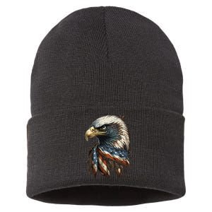 Patriotic Bald Eagle 4th Of JulyMen USA American Flag Sustainable Knit Beanie