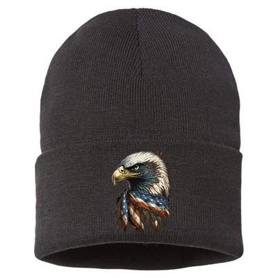 Patriotic Bald Eagle 4th Of JulyMen USA American Flag Sustainable Knit Beanie