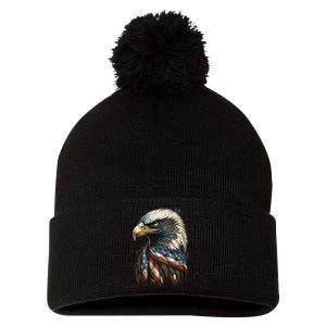 Patriotic Bald Eagle 4th Of JulyMen USA American Flag Pom Pom 12in Knit Beanie