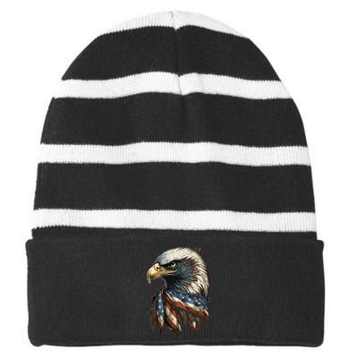 Patriotic Bald Eagle 4th Of JulyMen USA American Flag Striped Beanie with Solid Band