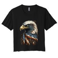Patriotic Bald Eagle 4th Of JulyMen USA American Flag Women's Crop Top Tee