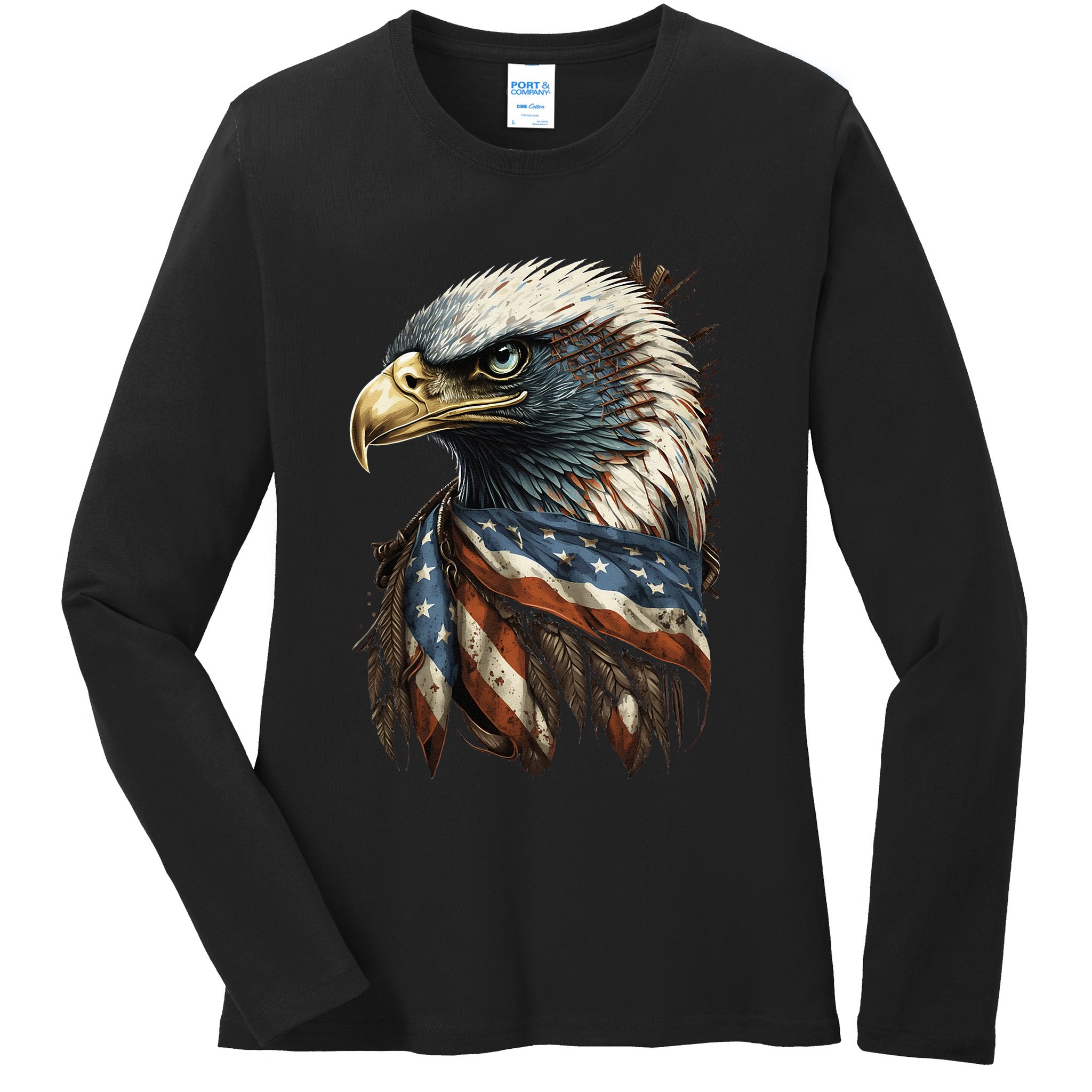 Patriotic Bald Eagle 4th Of JulyMen USA American Flag Ladies Long Sleeve Shirt